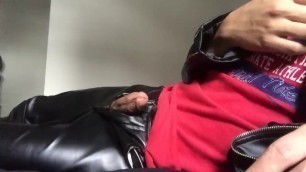 Leather Pants Cumshot on Bed