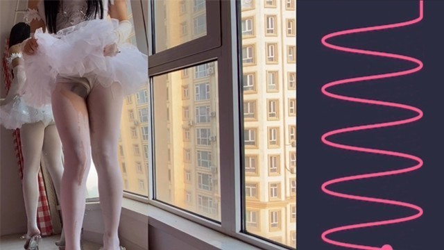 Chinese CD Enjoying Remote Sex Toys in Front of Floor-to-ceiling Windows