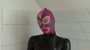 Rubber Slave Teen Girl Breathplay Games with Latex Condom Mask on Face