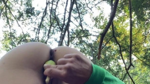 Big Ass Chick Uses Snack During Hike To Cum
