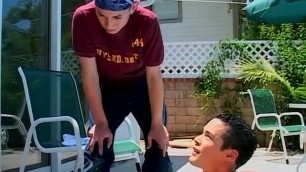 Good looking young homo fucks a young pool cleaning guy