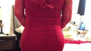 Deanna CD Doll in red dress, strips, dildos TEASER