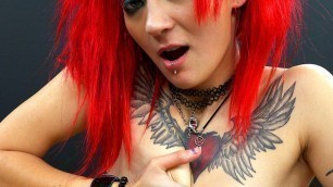 Skinny Gothic Redhead Babe Sucks Cock, Gives Rimjob and cum in mouth