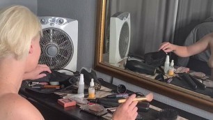 Doing my makeup fully naked in front of the mirror