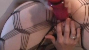 French redhead with big tits tests sextoys