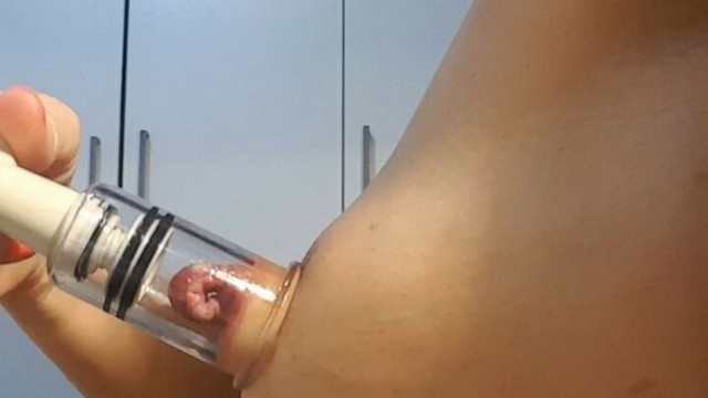 nippleringlover – horny milf stretching pierced nipples with nipple suckers